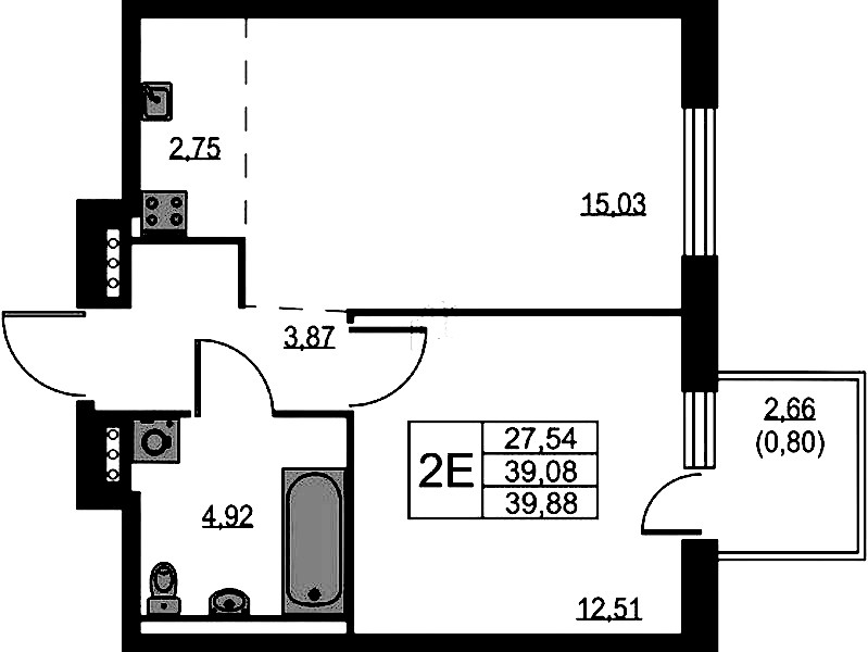 1-комнатная квартира 39.88 м², 3/11 эт., ЖК «Квартал Лаголово»